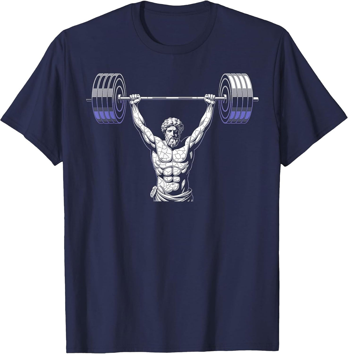 Ripped Greek God Statue Powerlifting Gym Weightlifting T-Shirt - Navy Blue