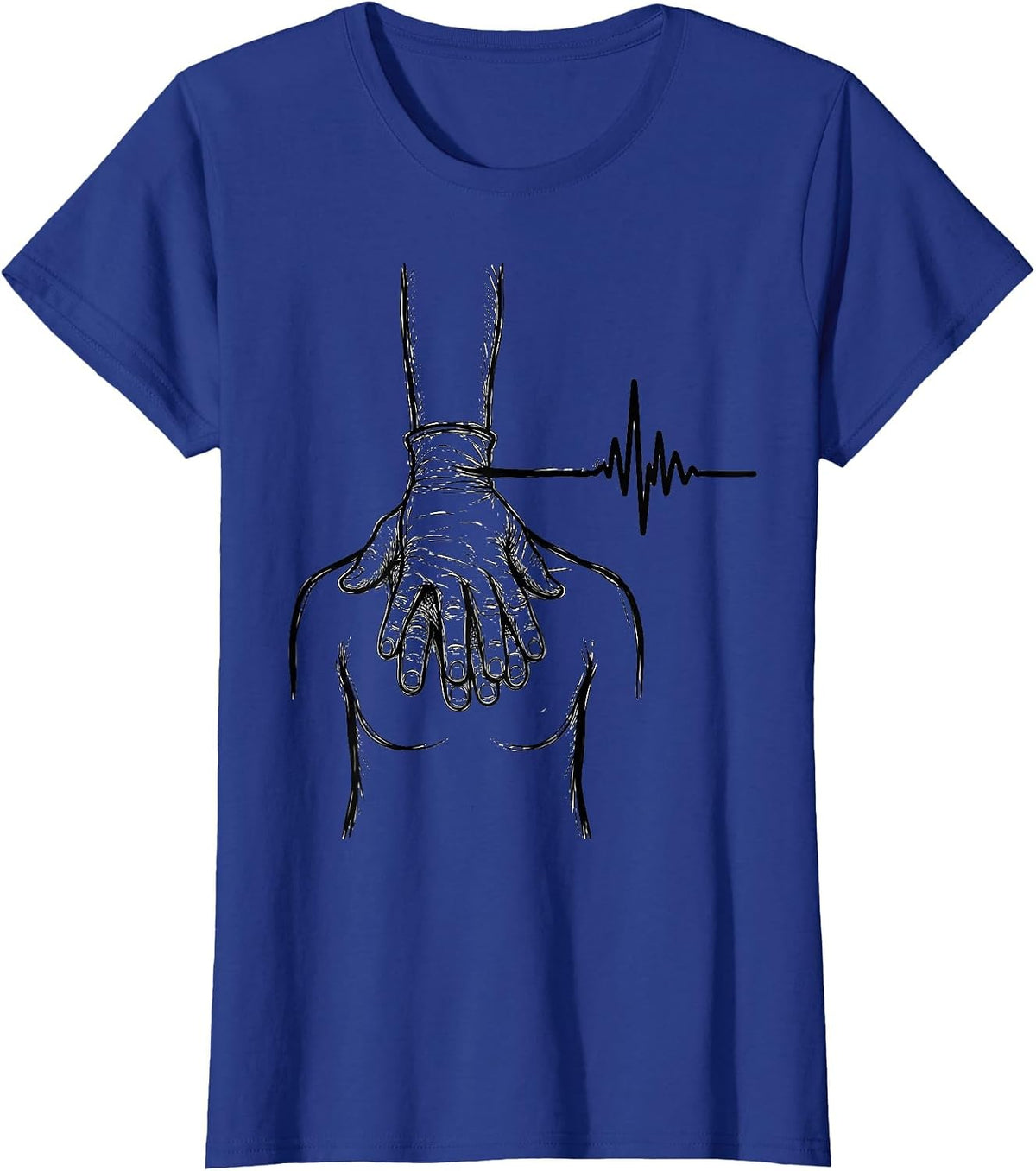 Women's Hand Pulse Line Art EMS Paramedic EMT Gift T-Shirt - Royal Blue