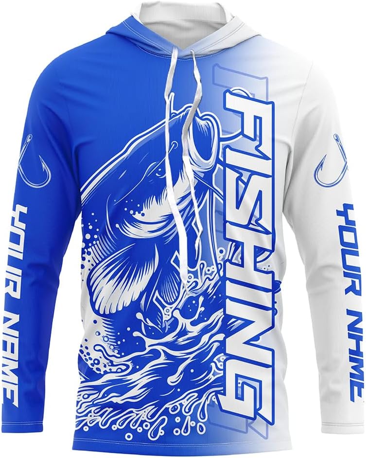 Custom Catfish Fishing Long Sleeve Tournament Shirts, Catfish Fishing Jerseys Fishing Gifts | Blue - Long Sleeves Hooded Upf