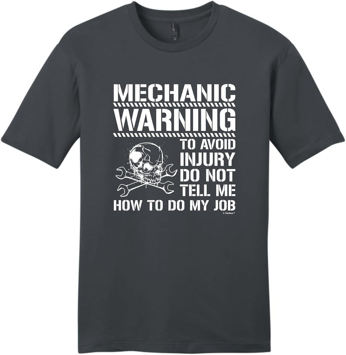 ThisWear Mechanic Warning Avoid Injury YM T-Shirt - Charcoal - M - As Pictured