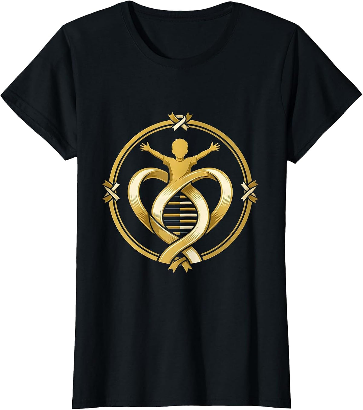 Down Syndrome Awareness Heart Chromosome Design T-Shirt - Black