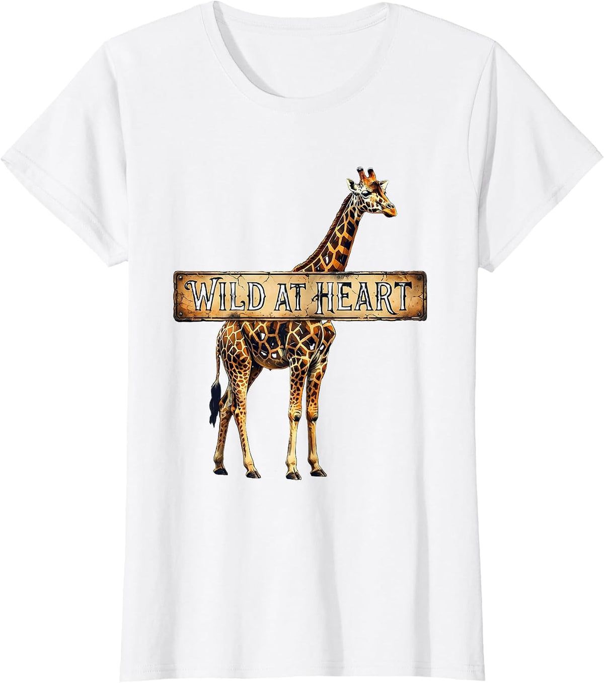 Women's Wild at Heart Giraffe Print Nature Design T-Shirt - White