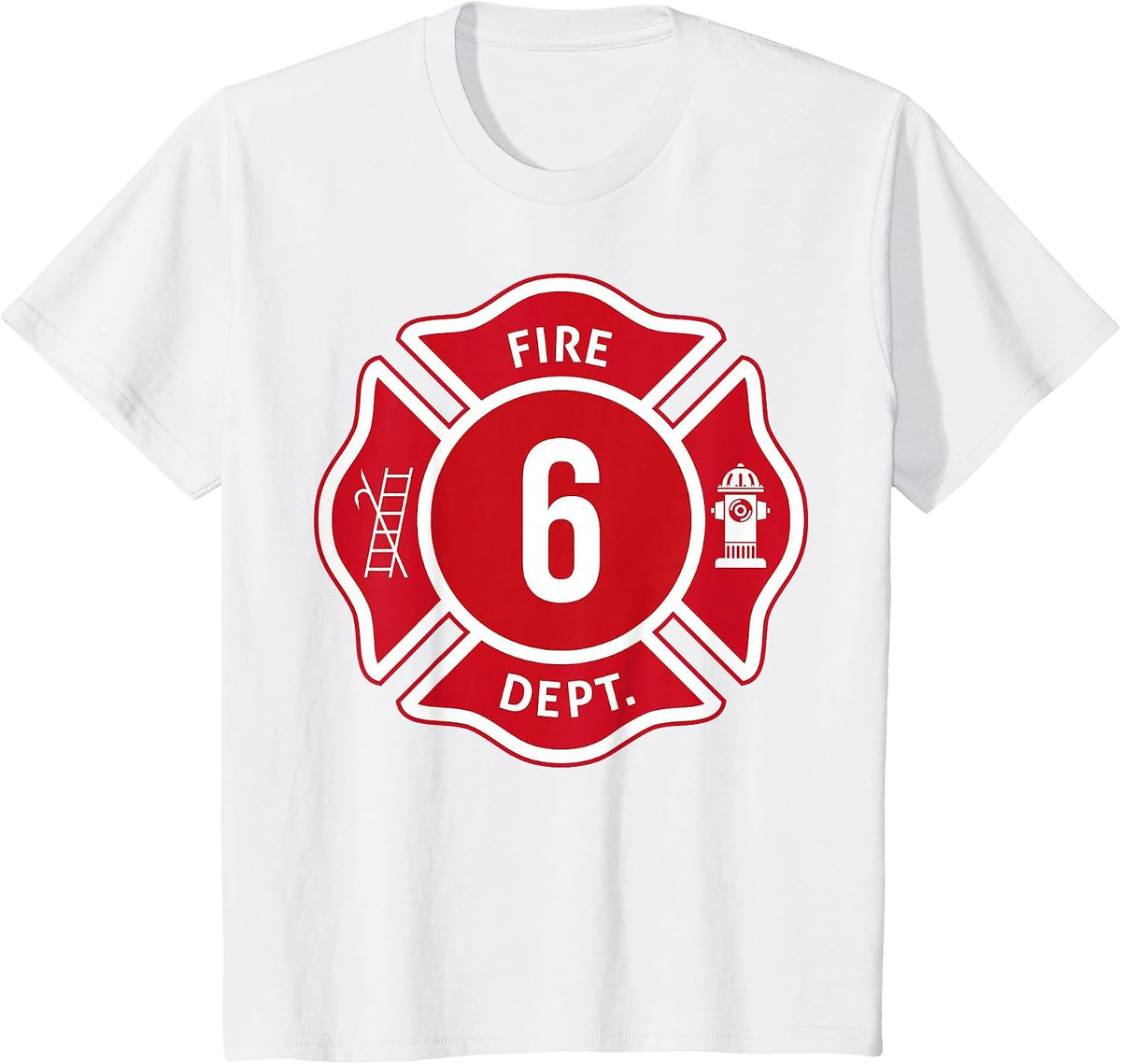 Kids Fire Truck 6th Birthday Boy Firefighter 6 Year Old T-Shirt - White