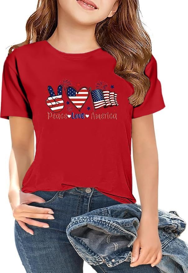 Grils Boys 4th of July Shirt American Flag T-Shirts USA Star Stripes Graphic Independence Day Outfit for Kids - Red6