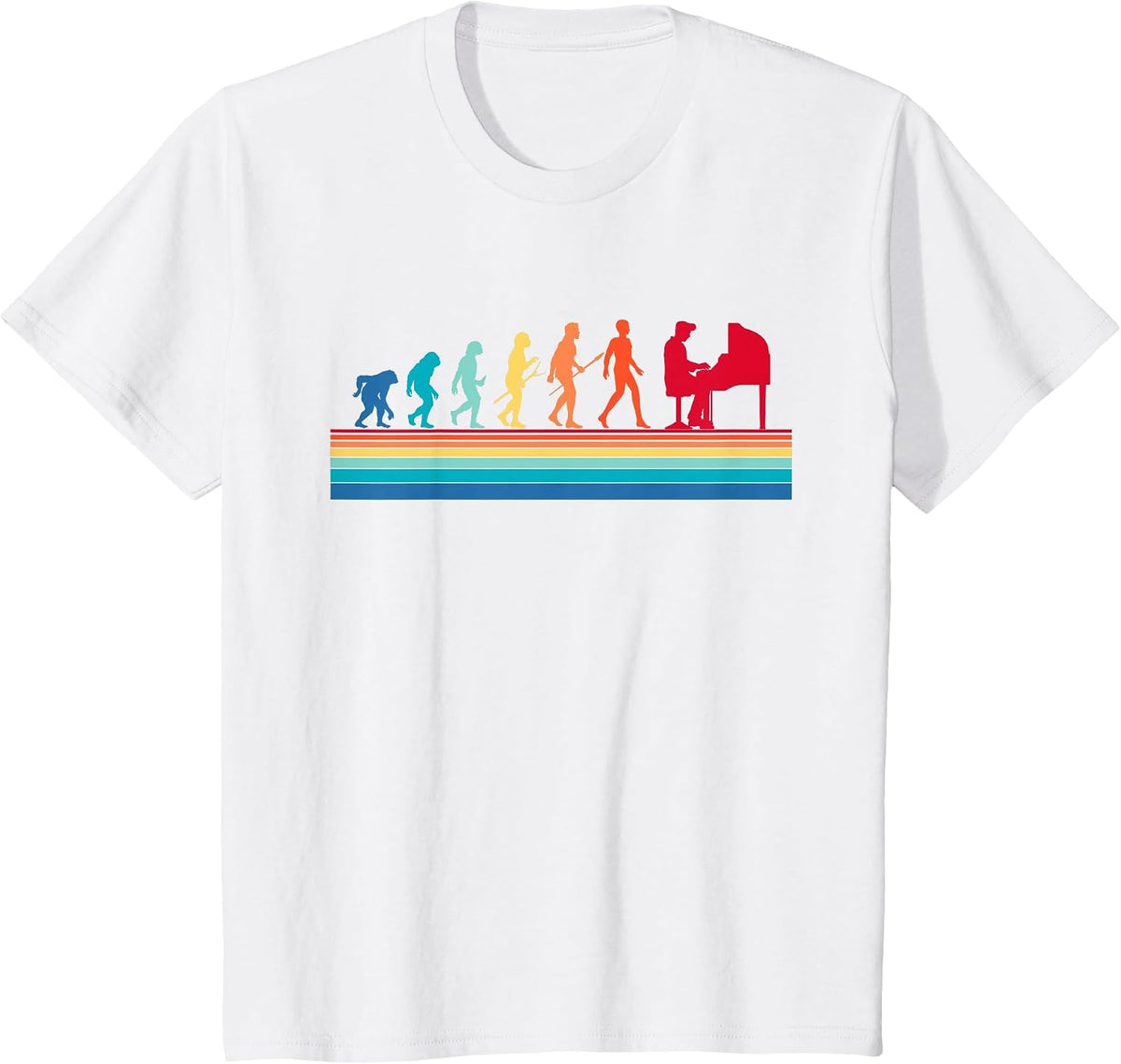 Retro Evolution Piano Player Pianist Classical Music Lover T-Shirt - White