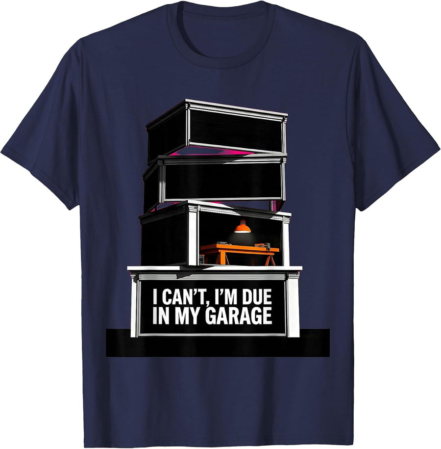 I Can't, I'm Due In My Garage Brutalist Mechanic Dad Gift T-Shirt - Navy Blue