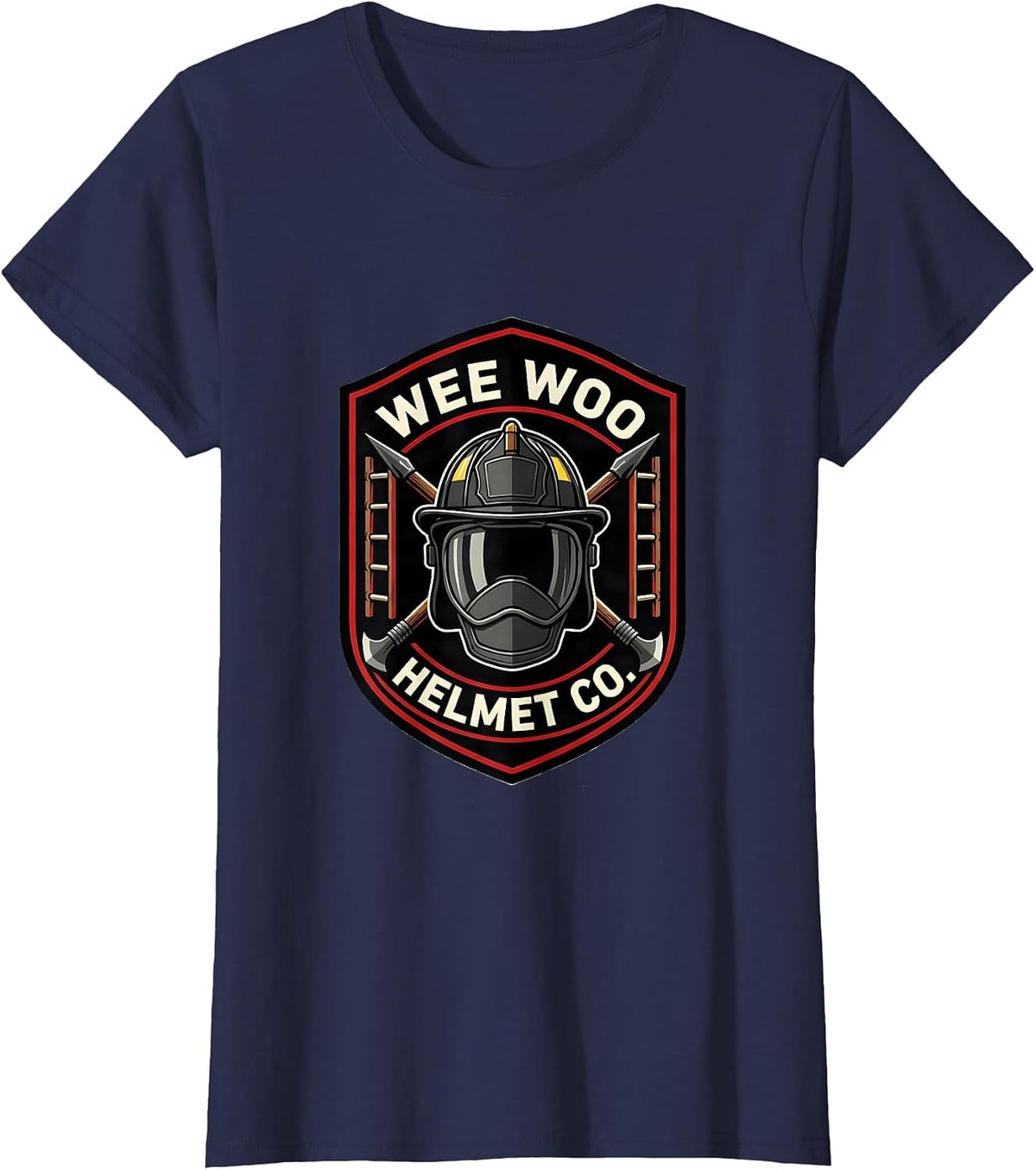 Women's WEE WOO HELMET CO Firefighter Crew Emblem Fire Department T-Shirt - Navy Blue