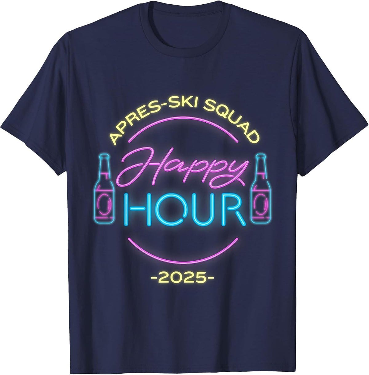 2025 Apres-Ski Squad 80's 90's Retro Happy Hour Skiing Funny T-Shirt - Navy Blue