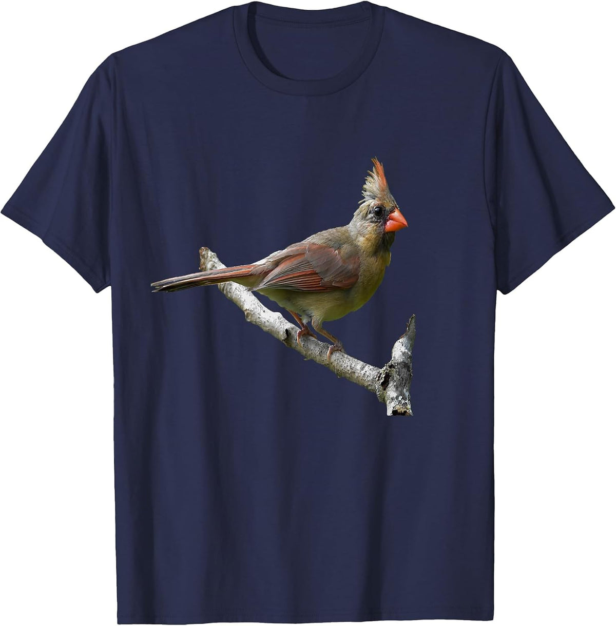 Northern Cardinal Birding T-Shirt - Red Bird Birders Tee T-Shirt - Navy Blue
