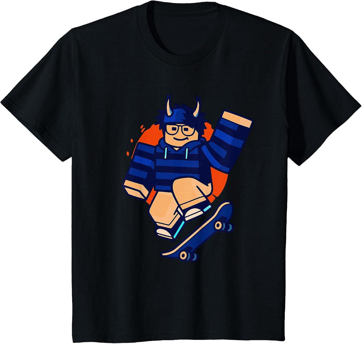 Blox Noob Skater Funny Meme Gamer Skateboarding T-Shirt - Black