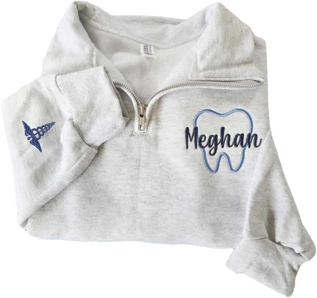 Custom Embroidered Dental Sweatshirts For Women Quarter Zip - Style 2