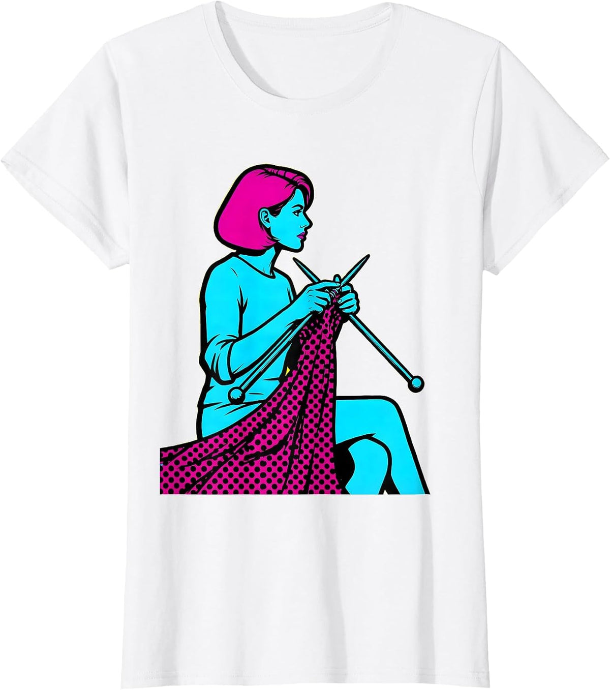 Women's Polka Dot Knitting Illustration Graphic Design T-Shirt - White