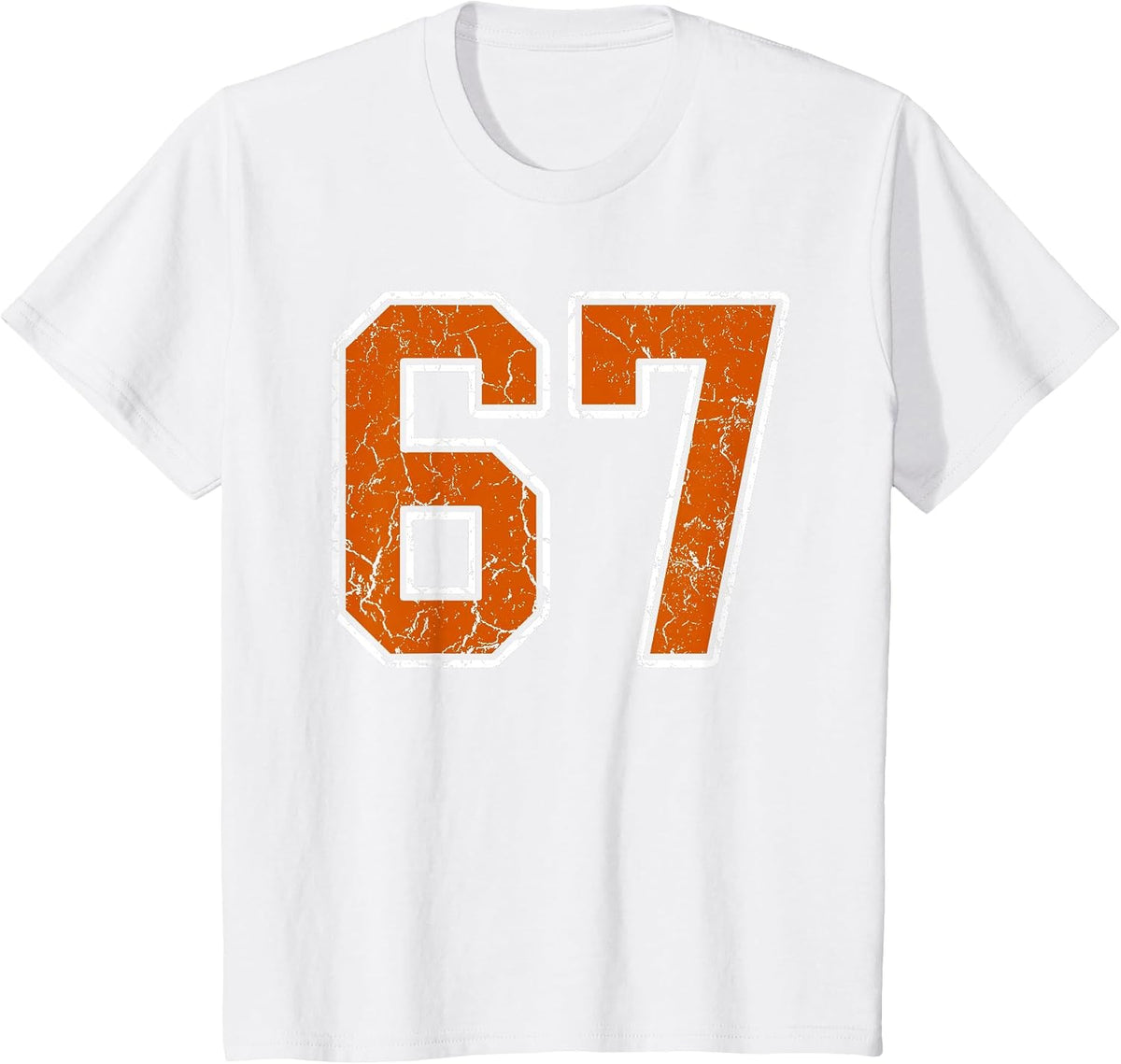 Grunge Burnt Orange and White #67 Sports Jersey Number 67 T-Shirt - White