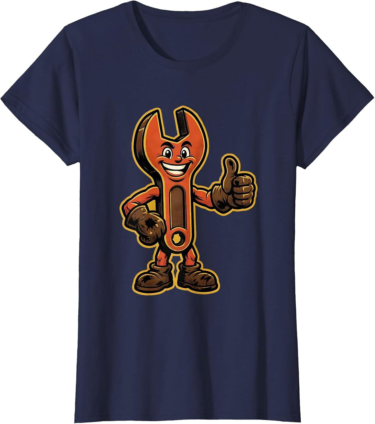 Women's Grease-Stained Wrench Grip Mechanic Graphic T-Shirt - Navy Blue
