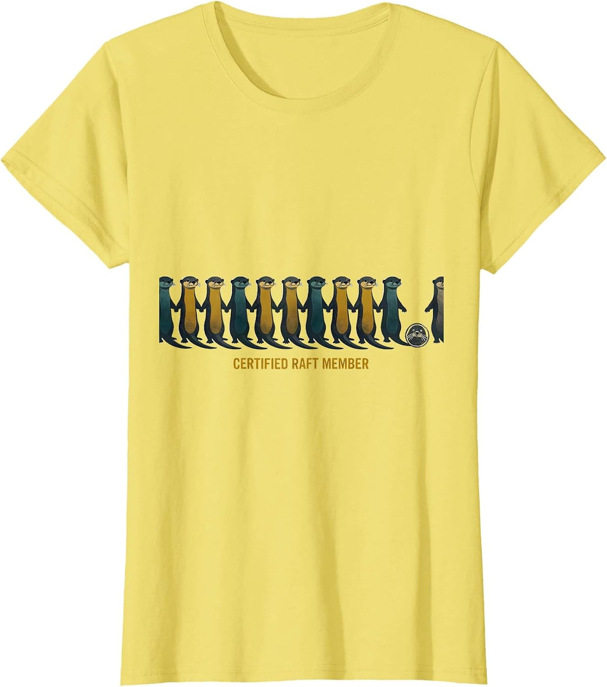 Women's Certified Raft Member Midcentury Modern Otter Lover Humor T-Shirt - Lemon Yellow