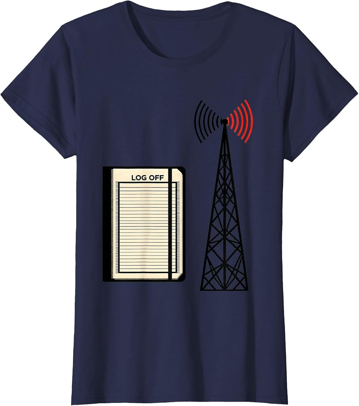 Women's Log Off Geometric Ham Radio Operator Hobbyist Humor T-Shirt - Navy Blue