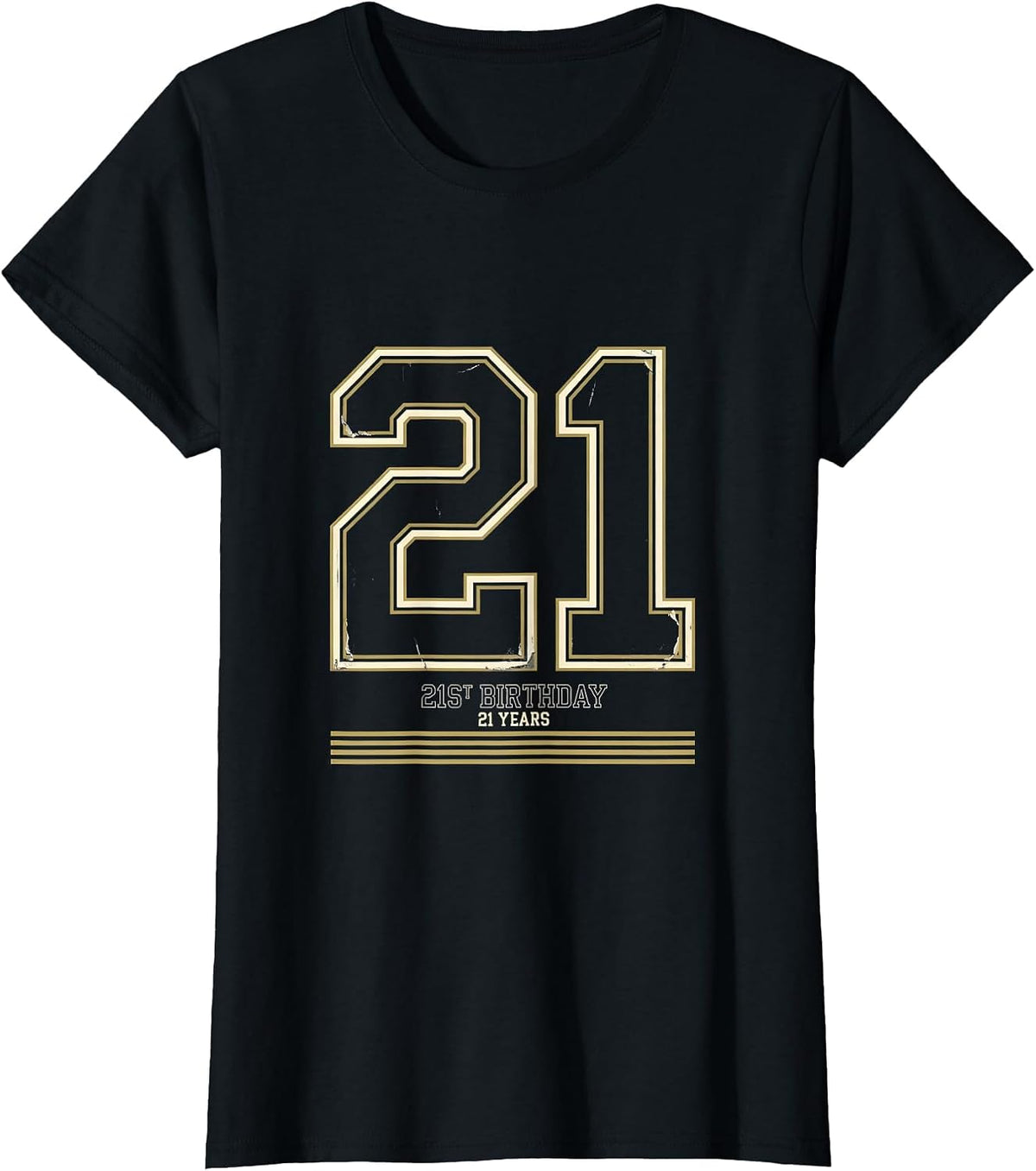 Women's 21ST BIRTHDAY 21 YEARS Vintage Varsity Sports Jersey Number T-Shirt - Black