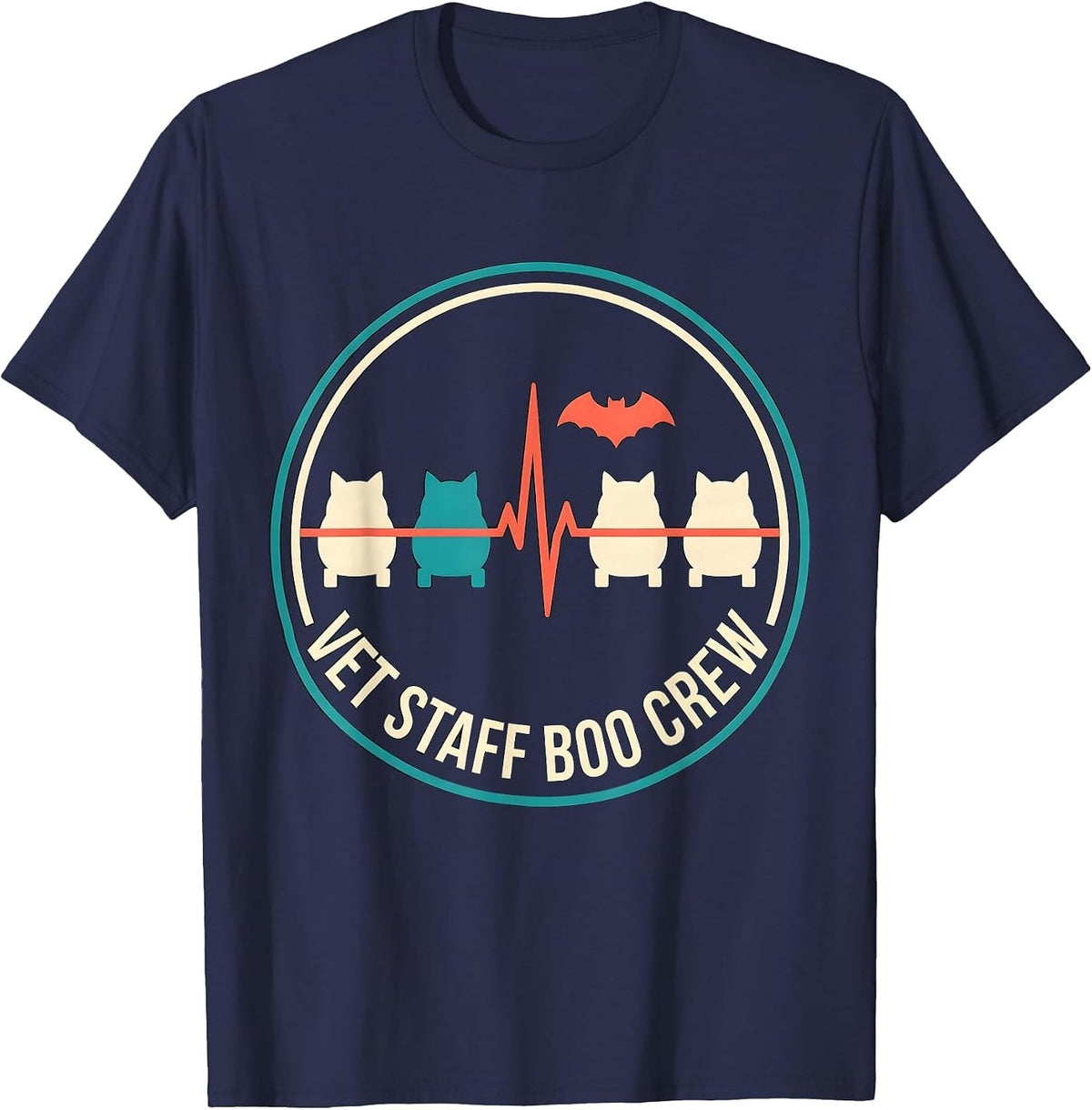 Men's Vet Staff Boo Crew Funny Vet Tech Halloween Season T-Shirt - Navy Blue