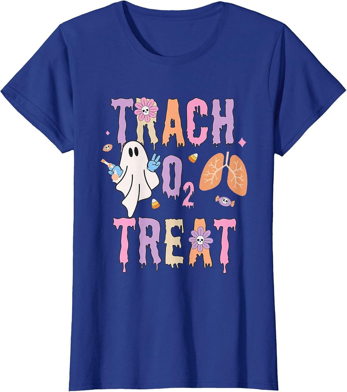 Trach or Treat Halloween Respiratory Therapist Pulmonary T-Shirt - Royal Blue