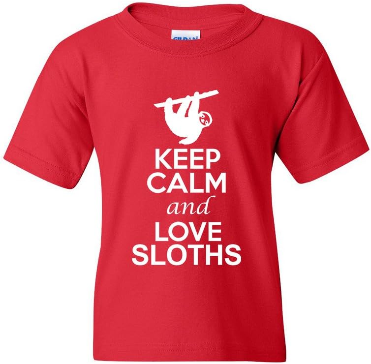 City Shirts Keep Calm and Love Sloth Animal Lover DT Youth Kids T-Shirt Tee - Red