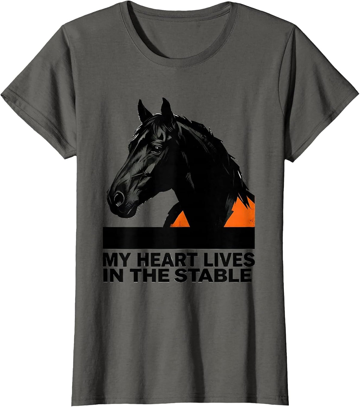 Women's My Heart Lives In The Stable Horse Lover Design T-Shirt - Asphalt Grey