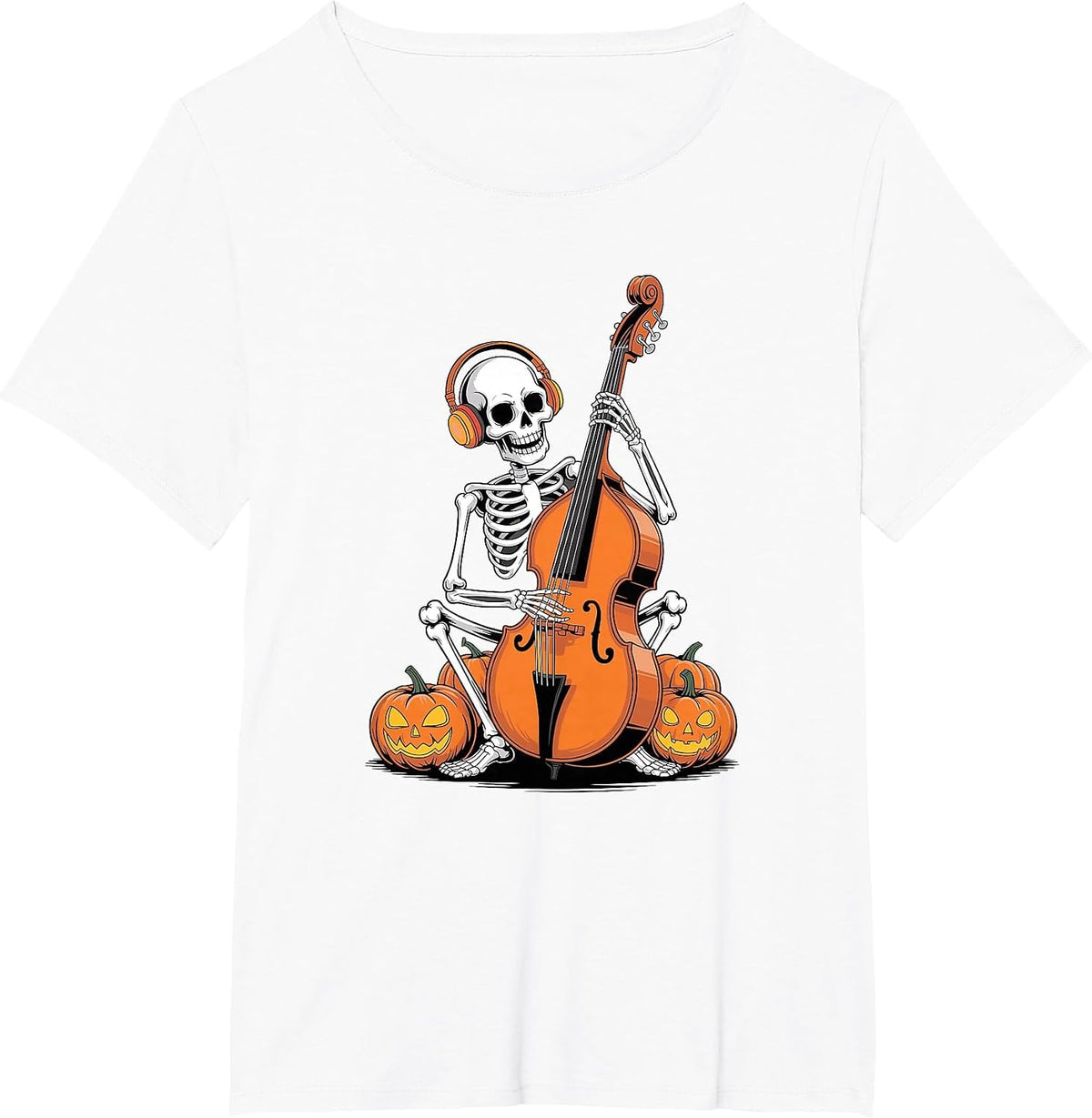 Halloween Skeleton Double Bass Contrabass Bassist T-Shirt - White