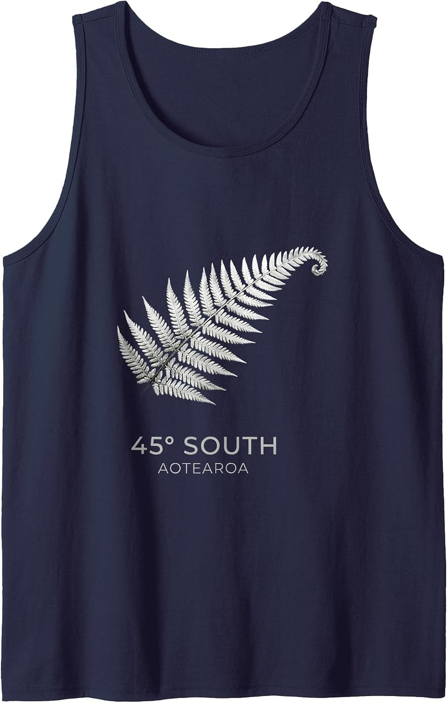 45° South. Aotearoa. Minimalist Silver Fern Design Tank Top - Navy Blue