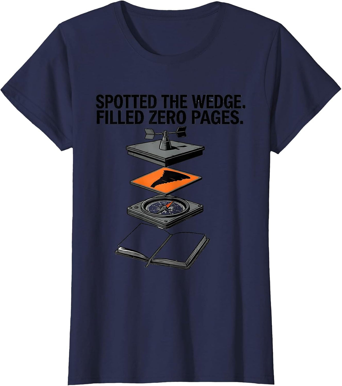 Women's Spotted The Wedge Filled Zero Pages Storm Chaser Tornado T-Shirt - Navy Blue