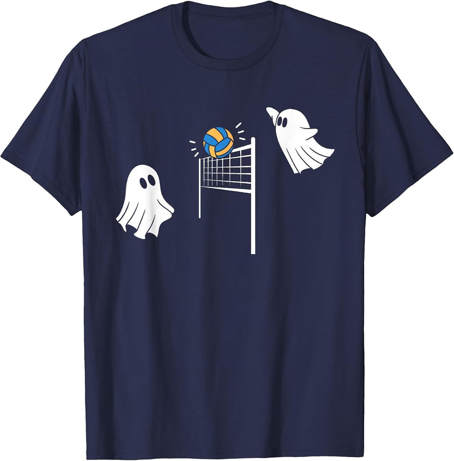 Funny Volleyball Halloween Ghost-Volleyball Sports Lovers T-Shirt - Navy Blue
