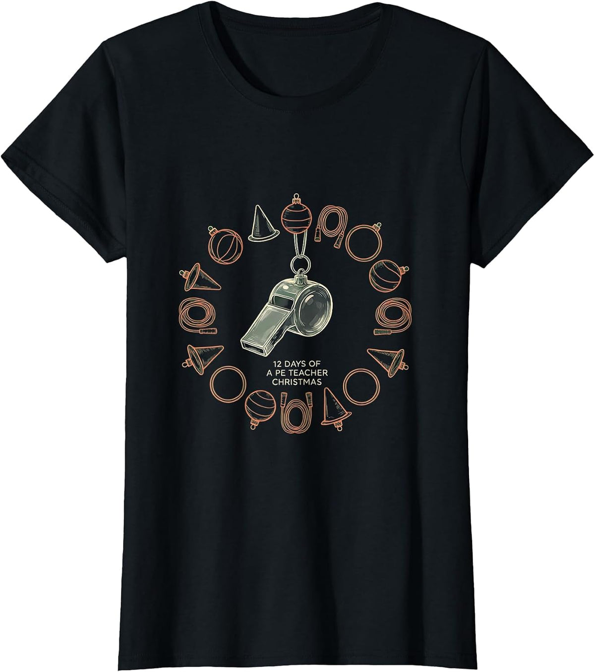12 Days Of A PE Teacher Christmas Physical Education Xmas T-Shirt - Black