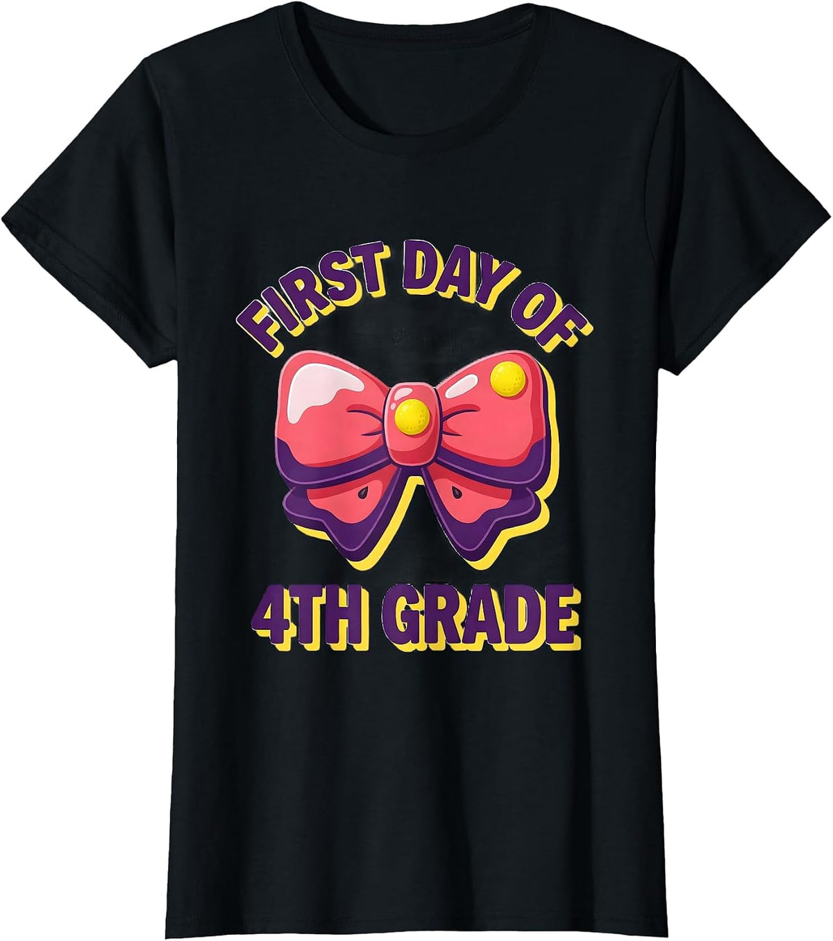 First Day Of 4th Grade Coquette Bow Back To School Girly T-Shirt - Black