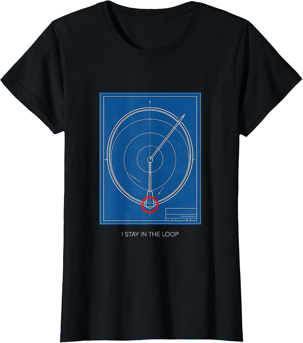 I Stay In The Loop Technical Blueprint Ham Radio Operator T-Shirt - Black