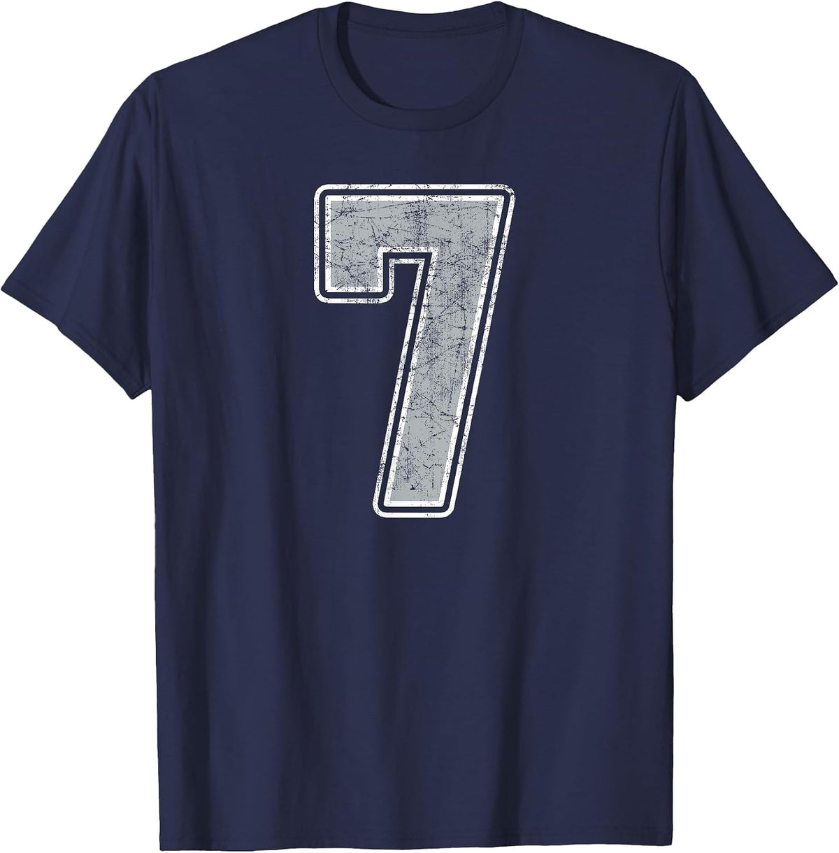 Silver White Number 7 Jersey Player Uniform #7 T-Shirt - Navy Blue