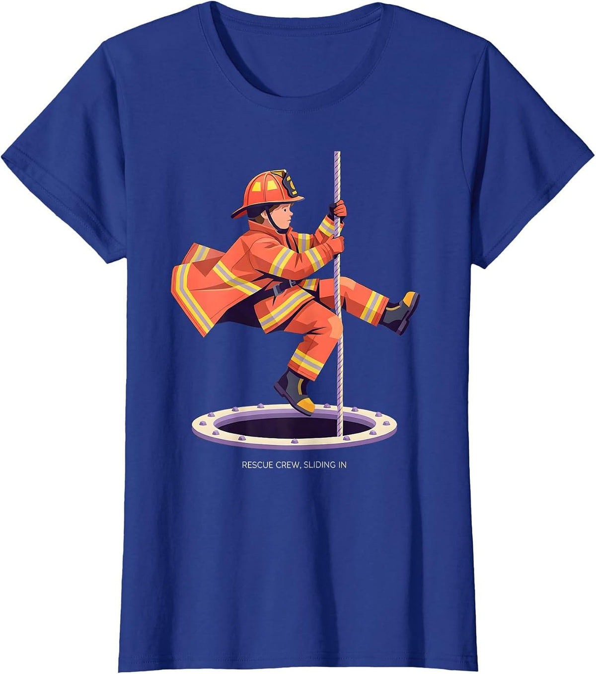 Women's Rescue Crew Sliding In Funny Firefighter Kids Birthday T-Shirt - Royal Blue