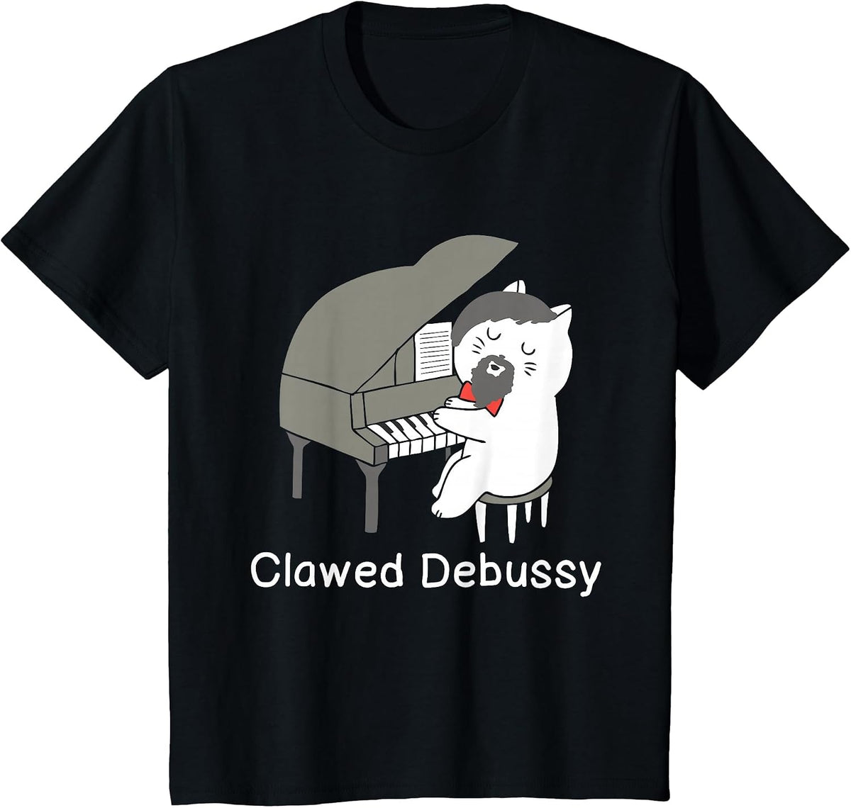 Clawed Debussy Cat Piano - Classical Music Composer Teacher T-Shirt - Black