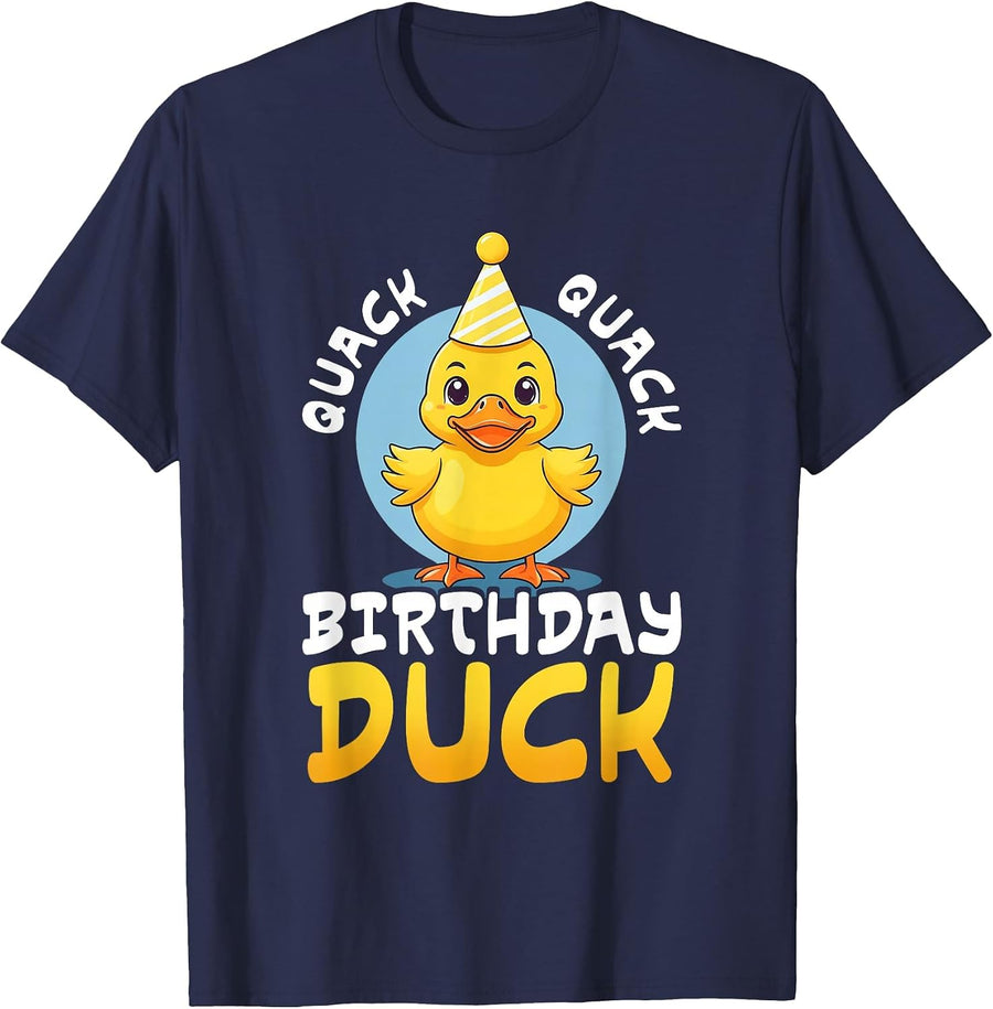 Quack Quack Birthday Duck Boys Girls Rubber Duck Lovers Kids T-Shirt - Navy Blue