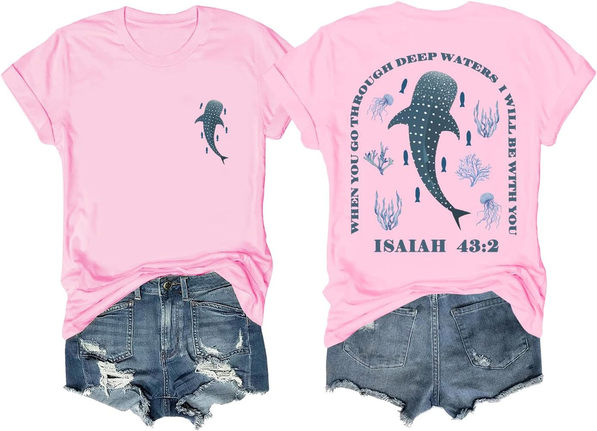 Whale Ocean Shirt Whale Shark Christian T-Shirt Animal Shark Lover Ocean Nature Women's Men's Tees Tops - Crew Neck Pink
