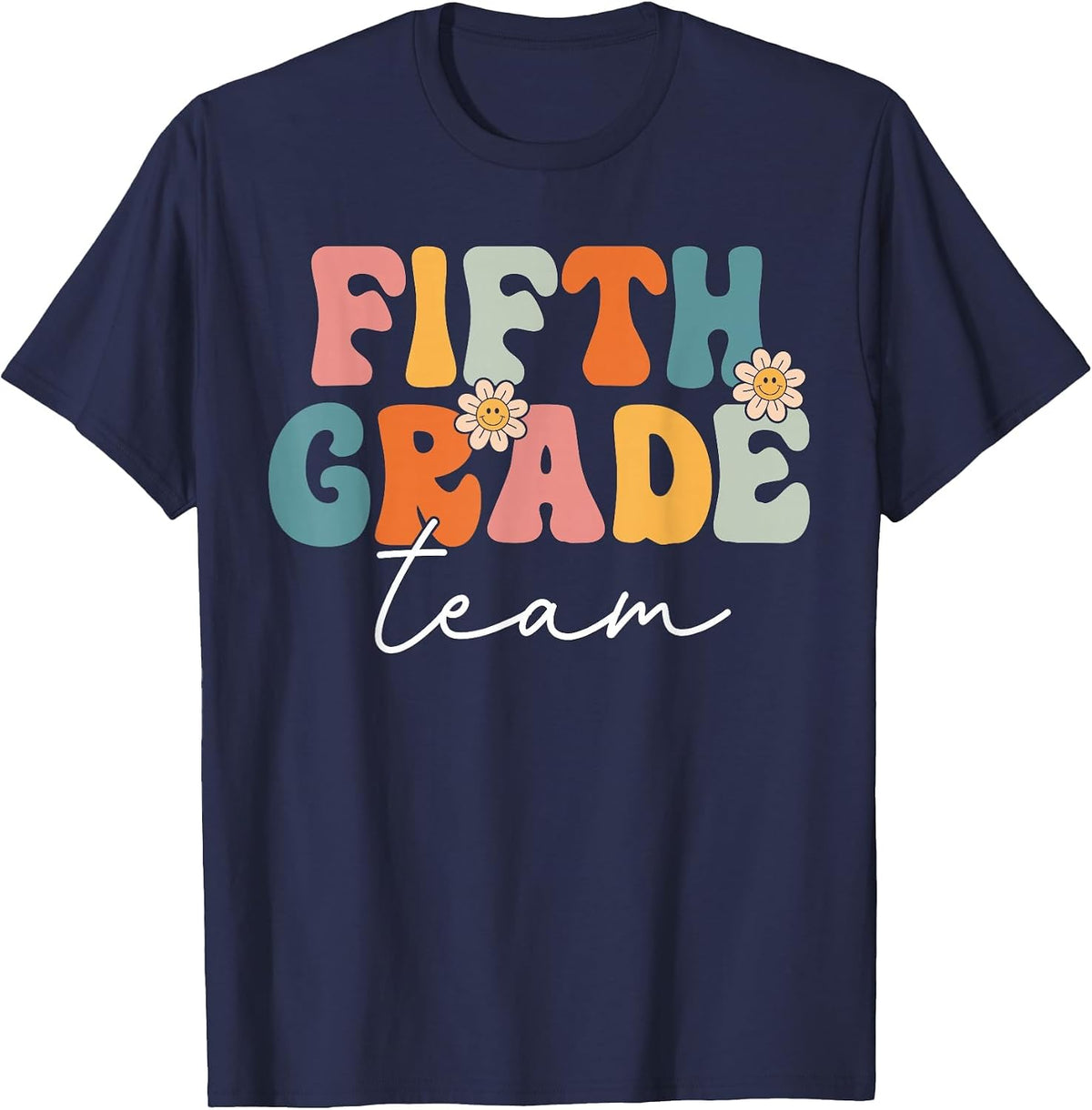Fifth Grade Team Retro Groovy Back to School 5th Grade T-Shirt - Navy Blue