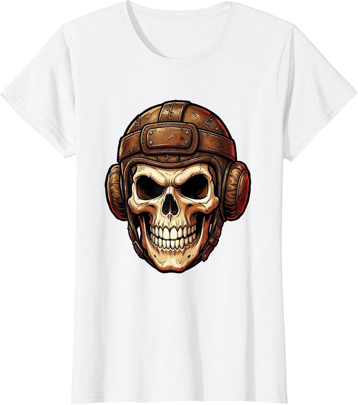Skull Rugby Headguard Graphic Design T-Shirt - White