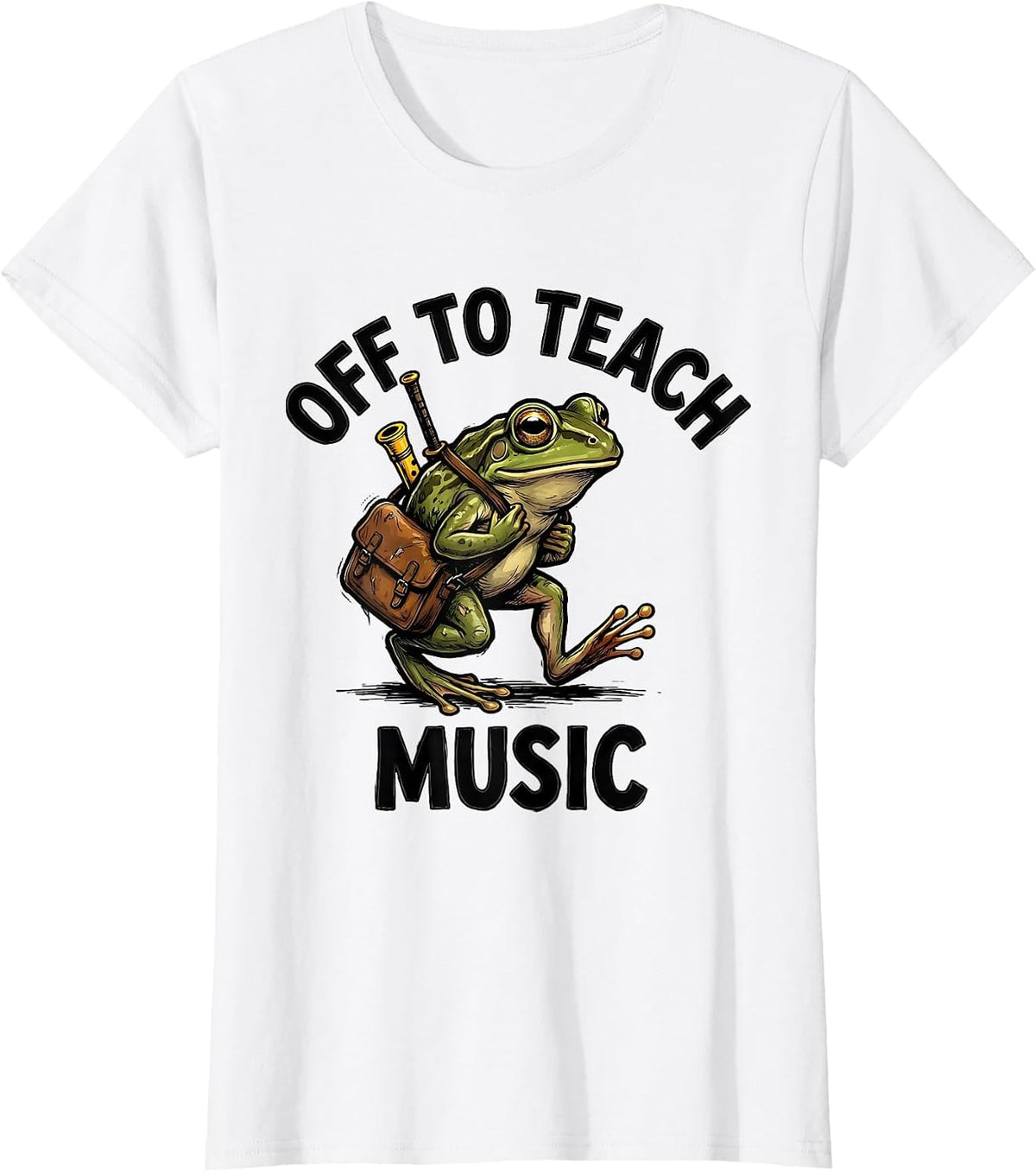 Off To Teach Music Funny Frog Teacher Back To School T-Shirt - White