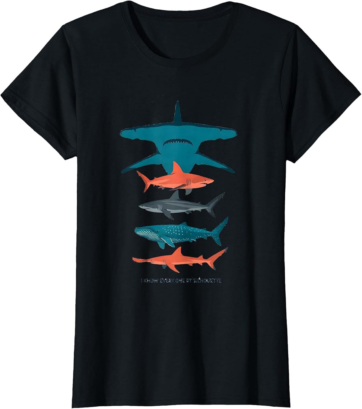 I Know Every One By Silhouette Funny Shark Species Ocean T-Shirt - Black