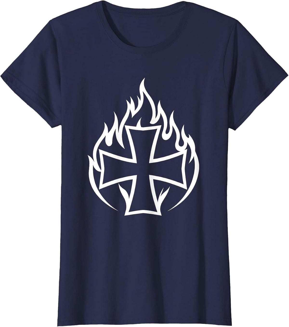 Women's Firefighter Maltese Cross Flames Badge Graphic T-Shirt - Navy Blue