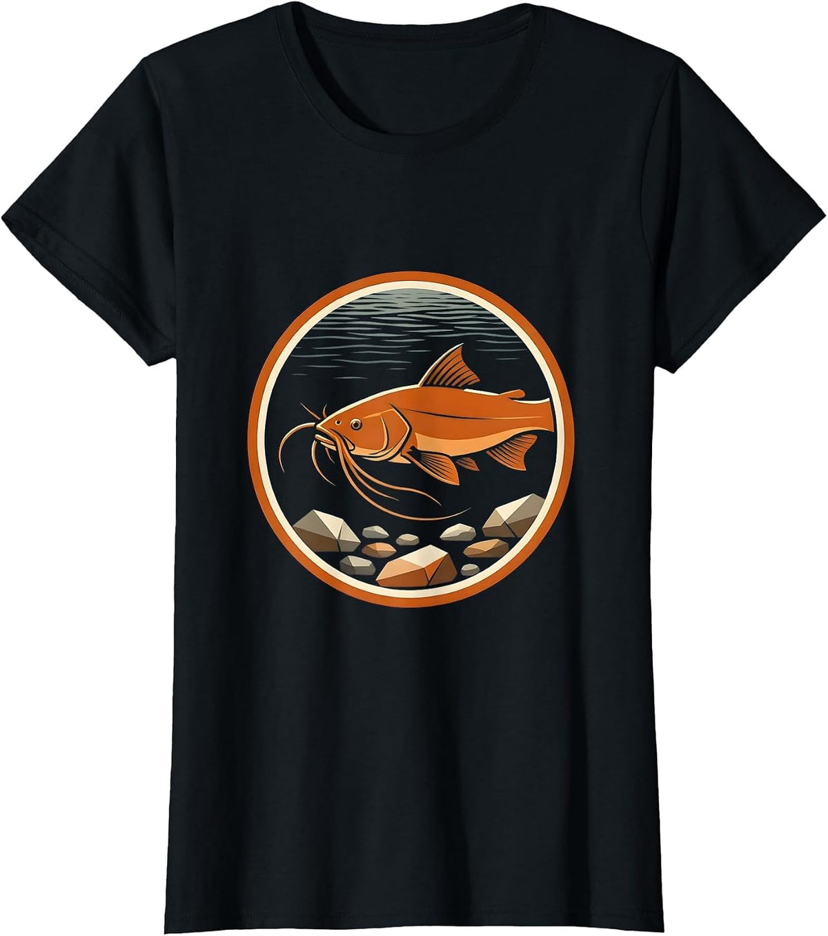 Women's Catfish on the Riverbed Fishing Graphic T-Shirt - Black