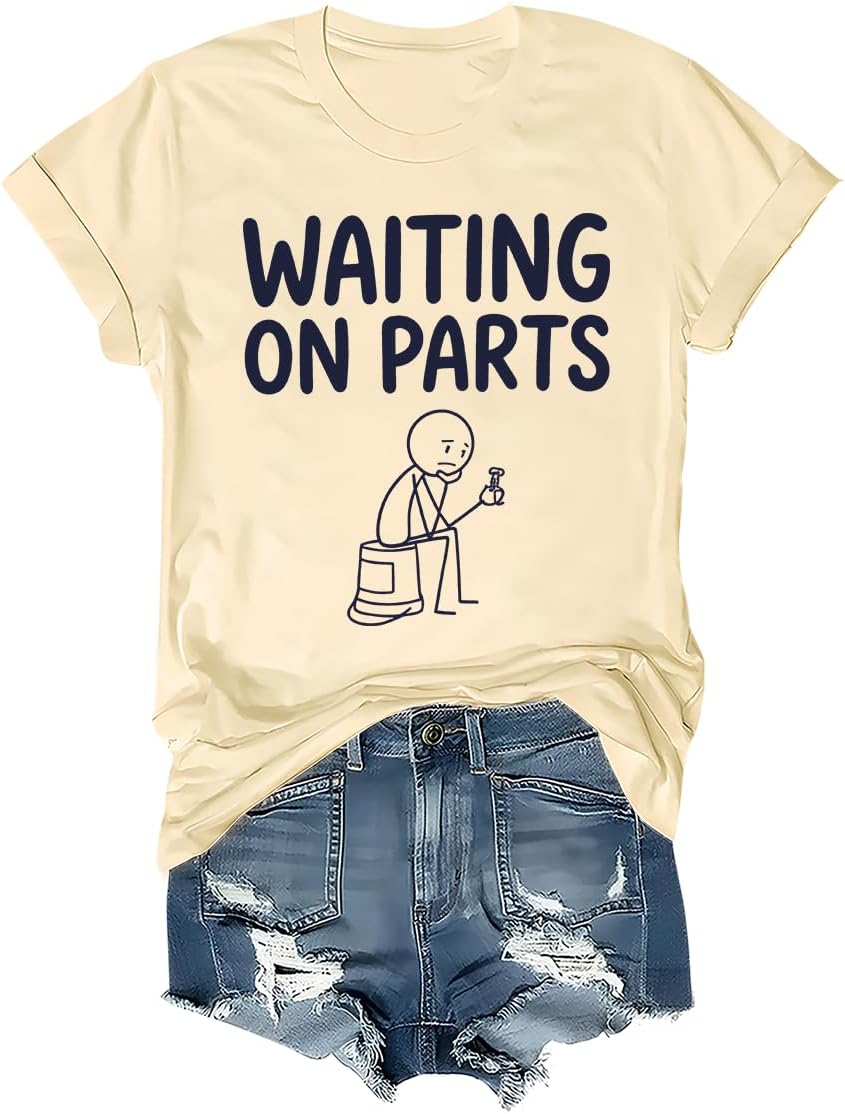 Waiting On Parts Shirt Funny Car Technician Shirts for Men Women Auto Technician Garage Graphic T-Shirt - Crewneck Creamy