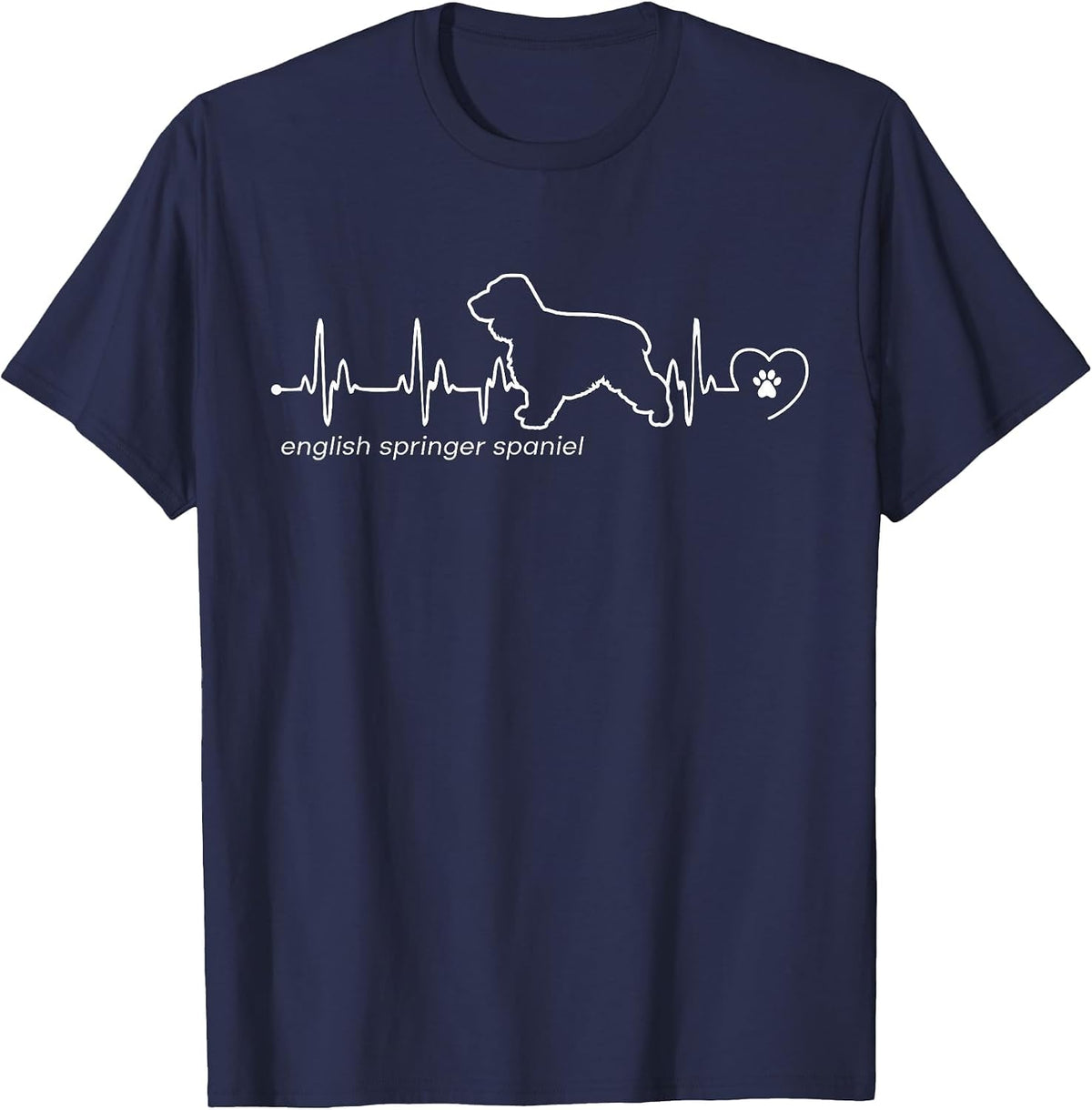 Heartbeat English Springer Spaniel T-Shirt - Navy Blue