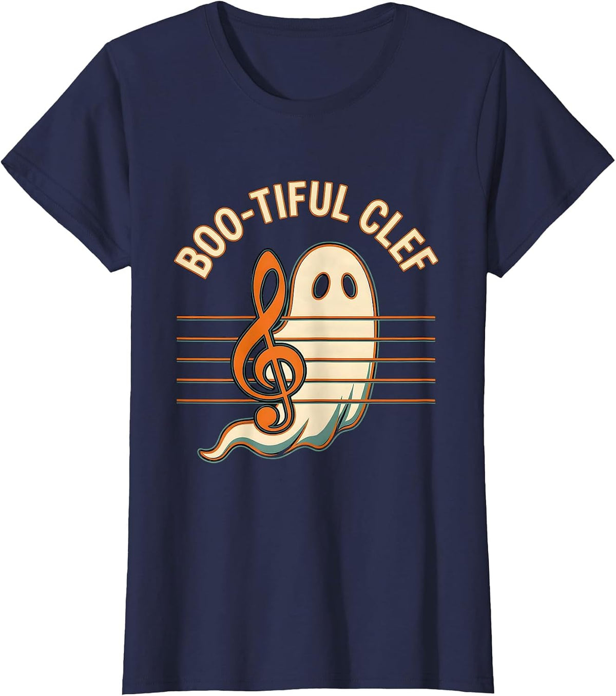 Women's Boo-tiful Clef Funny Music Teacher Halloween Costume T-Shirt - Navy Blue