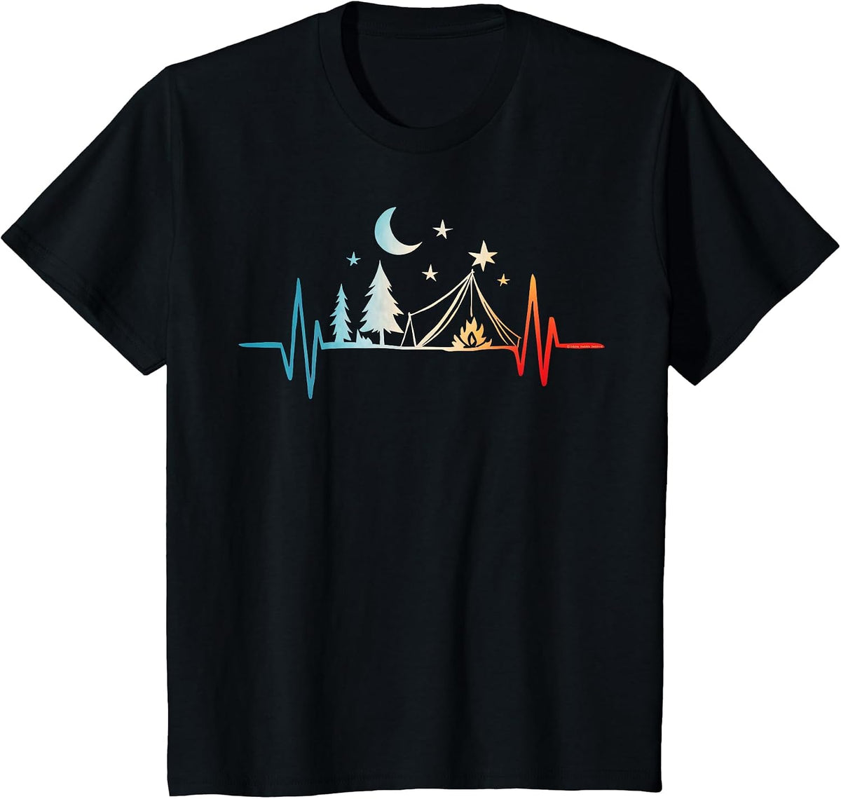 Forest Mountains Nature Heartbeat Outdoor Hiking Camping T-Shirt - Black