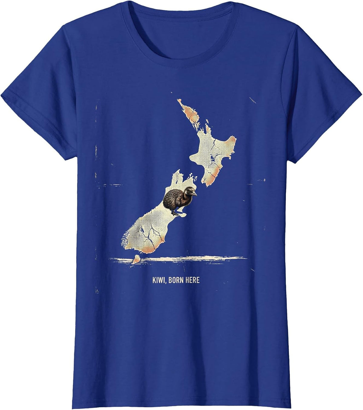 Women's Kiwi Born Here Distressed New Zealand Map Bird Lover Gift T-Shirt - Royal Blue