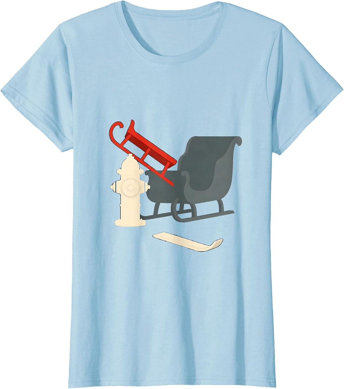 Women's Fire Hydrant Sleigh Minimalist Firefighter Christmas T-Shirt - Baby Blue