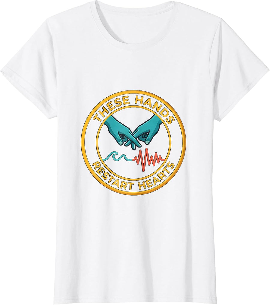 Women's These Hands Restart Hearts Funny EMS Paramedic EMT Gift T-Shirt - White